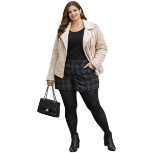 Avenue Gray black plaid Shorts Classic Relaxed Fit 14 16 stretch knit